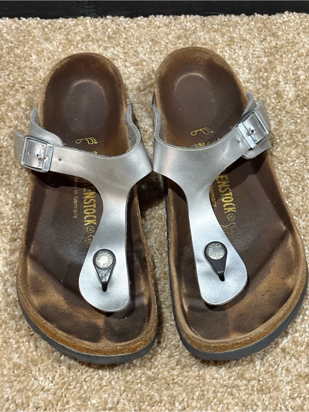 Birkenstock Silver Metallic Thong Sandals